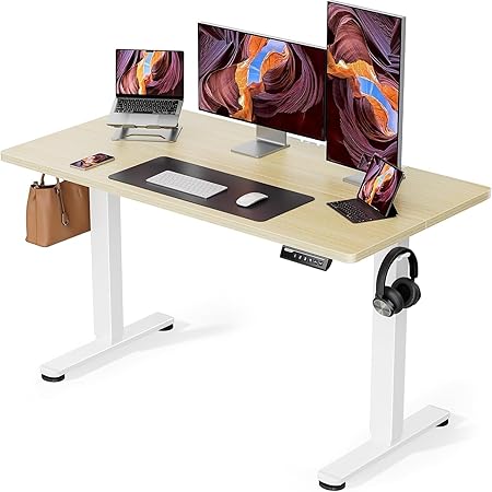 ErGear 電動 オフィスワークテーブル 昇降式デスク スタンディングデスク 幅120cm 高さメモリー機能 上下自動昇降 静音 収納フック付き